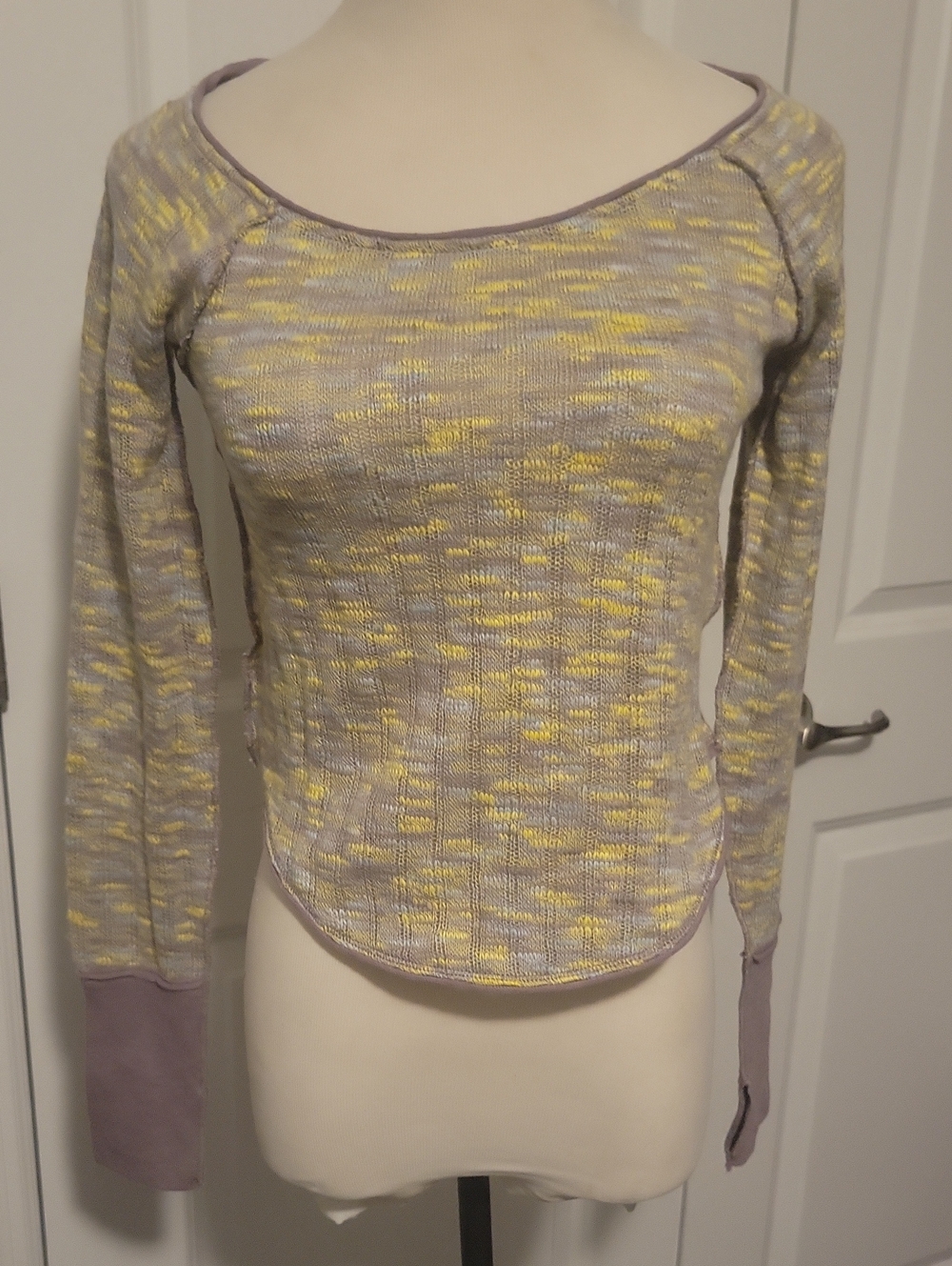 We The Free Heathered Lavender and Yellow Scoop Neck Long-Sleeve Top